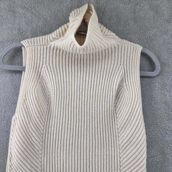 Vince Sweater Womens XS Cream Ribbed Wool Cashmere Sleeveless Tunic Mock Neck - Picture 4 of 14